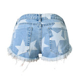 European Style Stars Print Women Shorts Fashion Frayed Tassel Denim Shorts Washed Sexy Low Waist Super Shorts Summer Jean Shorts