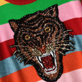 European street style 2017 new autumn winter women colorful striped sequins sweater pullovers fashion knitwear