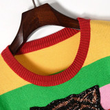 European street style 2017 new autumn winter women colorful striped sequins sweater pullovers fashion knitwear