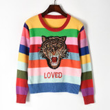 European street style 2017 new autumn winter women colorful striped sequins sweater pullovers fashion knitwear