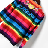 European street style 2017 autumn winter new sweater women high quality flower embroidery animal colorful stripe knitwear tops