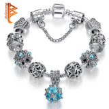 European Authentic BEADS jewelry silver plated owl beads pink/white crystal Charm bracelets for women Original DIY Jewelry
