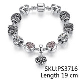European Authentic BEADS jewelry silver plated owl beads pink/white crystal Charm bracelets for women Original DIY Jewelry