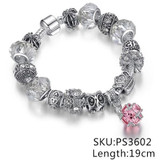 European Authentic BEADS jewelry silver plated owl beads pink/white crystal Charm bracelets for women Original DIY Jewelry