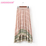 Elasticity waist Long Skirts Womens Boho Style Skirt Female Vintage Sexy Skirt 2017 New Spring Summer Beach Skirts
