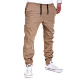 Elastic Waist Drawstring Solid Color Casual Harem Pants New Fashion Men Pants Pocket Long Full Length Trousers