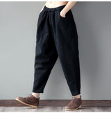 Elastic High Waist Cotton Linen Harem Pants Pantalon Femme Trousers Women Plus Size Vintage Solid Casual Loose Pencil Pants 2017