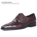 ELANROMAN Top Fashion luxury quality leather men shoes Men Square Toe Oxfords Brown Dress Shoes wedding business formal shoes