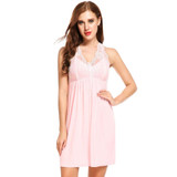 Ekouaer Women Nightwear Sleeveless Nightdress Patchwork V Neck Nightgowns Sleepshirts Female Sleepwear Hollow Out Lace Dress Ekouaer Women Nightwear Sleeveless Nightdress Patchwork V Neck Nightgowns Sleepshirts Female Sleepwear Hollow Out Lace Dress