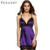 Ekouaer Women Night Dress Sexy Lady Nightgown Underwear Lingerie Stain Sleepwear Mini Dresses Sleeveless Nighties Nightdress