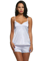 Ekouaer Women Clothes for Summer Shorts Sets V-Neck Sleepwear Satin Pajama women's Pajamas Spaghetti Strap Lace Sexy Pajama Set