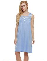 Ekouaer Sleeveless Nightgown sexy women Lingerie Nightwear Square Neck Knee-length Nightdress casual ladies sleepwear Summer