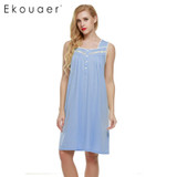 Ekouaer Sleeveless Nightgown sexy women Lingerie Nightwear Square Neck Knee-length Nightdress casual ladies sleepwear Summer