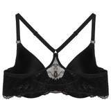 Ekouaer Fashion Women Bra Front Closure Sexy Lace Racer Black Smooth Surface Push Up Underwear Lingerie Sujetador Bra for Women