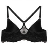 Ekouaer Fashion Women Bra Front Closure Sexy Lace Racer Black Smooth Surface Push Up Underwear Lingerie Sujetador Bra for Women