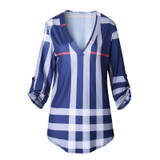 EIFFTER 2017 Spring Fashion Ladies Top V Neck Tops Tee Plaid Women Blouse Shirt Three-quarter Sleeve Casual Feminine Blouses