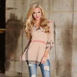 EIFFTER 2017 Spring Fashion Ladies Top V Neck Tops Tee Plaid Women Blouse Shirt Three-quarter Sleeve Casual Feminine Blouses