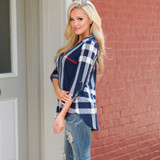 EIFFTER 2017 Spring Fashion Ladies Top V Neck Tops Tee Plaid Women Blouse Shirt Three-quarter Sleeve Casual Feminine Blouses