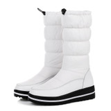 EGONERY snow boots women platform 4 cm heel shoes 2017 winter new come round toe genuine leather upper shoes woman mid calf boot