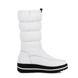 EGONERY snow boots women platform 4 cm heel shoes 2017 winter new come round toe genuine leather upper shoes woman mid calf boot