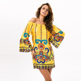 Off Shoulder Women Summer Beach Indian Dress Boho Sexy Bohemian Floral Vintage Dresses Sundress Vestidos Robe Plus Size Dashiki
