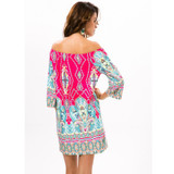 Off Shoulder Women Summer Beach Indian Dress Boho Sexy Bohemian Floral Vintage Dresses Sundress Vestidos Robe Plus Size Dashiki