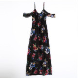 Off Shoulder V-Neck Summer Dress Fashion Sleeveless Chiffon Women Maxi Dress Retro Floral Print Evening Long Party Dress Off Shoulder V-Neck Summer Dress Fashion Sleeveless Chiffon Women Maxi Dress Retro Floral Print Evening Long Party Dress