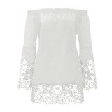 Off Shoulder Shirts Women Blouses 2018 Sexy Slash Neck Flare Sleeve Patchwork Lace Crochet Blusas Casual Tops Plus Size S-5XL