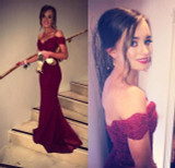 Off Shoulder Kaftan Burgundy Long Lace Cheap Bridesmaid Dresses 2017 Appliques Mermaid Long Prom Party Gowns