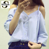 Off Shoulder Blouse Shirt Women Summer New Fashion Korean Style 2017 Sweet Slash Neck Tops Stripe Sexy Shirts Ladies Clothing Off Shoulder Blouse Shirt Women Summer New Fashion Korean Style 2017 Sweet Slash Neck Tops Stripe Sexy Shirts Ladies Clothing