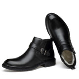 ODMORP Men Leather Boots Black Fashion Ankle Boots Keep Warm Fur Winter Shoes Botas Plus Size 46 Casual Dress Shoes Booties Men
