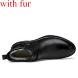 ODMORP Men Leather Boots Black Fashion Ankle Boots Keep Warm Fur Winter Shoes Botas Plus Size 46 Casual Dress Shoes Booties Men