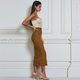 Ocstrade Free Shipping New Arrival Long Skirt for Women Summer 2017 Spring Fashion Brown Suede Midi Skirt High Waist