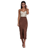 Ocstrade Free Shipping New Arrival Long Skirt for Women Summer 2017 Spring Fashion Brown Suede Midi Skirt High Waist