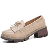 O16U Women Flats Shoes Tassel Knot Patent Leather Loafers Med Heel Shoes Boat Women Moccasin Mules Shoes for women Autumn 2018