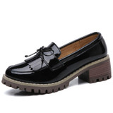 O16U Women Flats Shoes Tassel Knot Patent Leather Loafers Med Heel Shoes Boat Women Moccasin Mules Shoes for women Autumn 2018