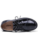 O16U Women Low Top Classic Oxfords Shoes Patent Leather Lace Up Med Square Heel Ladies Black Shoes Brand Brogue Oxford Shoes