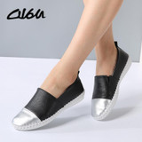 O16U Women Espadrilles flats casual shoes leather slip on ballet ladies moccasins Breathable White Black Female loafers shoes