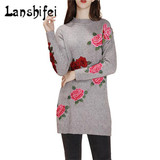 O-neck Knitted Long Sweater Women Embroidered Flowers Pullover Female Casual Loose Gray Sweaters 2017 New for Autumn and Winter O-neck Knitted Long Sweater Women Embroidered Flowers Pullover Female Casual Loose Gray Sweaters 2017 New for Autumn and Winter