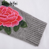 O-neck Knitted Long Sweater Women Embroidered Flowers Pullover Female Casual Loose Gray Sweaters 2017 New for Autumn and Winter O-neck Knitted Long Sweater Women Embroidered Flowers Pullover Female Casual Loose Gray Sweaters 2017 New for Autumn and Winter