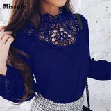 O Neck Patchwork Lace Blouses Women Long Sleeve Slim Shirts Casual Solid Tops Pink Gray 2018 Spring Blouses For Women