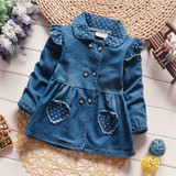 NYSRFZ Girls Denim Jackets Lovely Heart Protect Dot Baby Outerwear Jackets For Girls Long Sleeve Girls Jeans Jackets Clothes