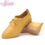 Nysiani Split Leather Oxford Shoes For Women Pointed Toe Casual Nurse Shoes Autumn Flat With Leather Women Loafers Shoes 2017