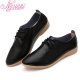 Nysiani Split Leather Oxford Shoes For Women Pointed Toe Casual Nurse Shoes Autumn Flat With Leather Women Loafers Shoes 2017
