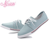 Nysiani Leather Women Flat Shoes Casual Loafers 2017 New Spring Summer Shoe Round Toe Plain Lace-up Leather Flat Shoes For Women