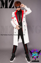 Newest Bigbang Stage Show Coat MEN Singers DJ Fashion Slim Red White Letter Long Suit Jacket Dress Clothing Costumes S-5XL