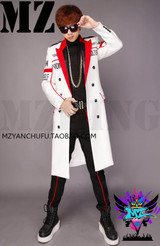 Newest Bigbang Stage Show Coat MEN Singers DJ Fashion Slim Red White Letter Long Suit Jacket Dress Clothing Costumes S-5XL