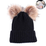 Newborn Winter Warm Wool Ball Knitted Hats Kids Knit Hemming Hat Cap Beanie Girls Boys Cute fur hats Cap gorros masculino Au3