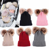Newborn Winter Warm Wool Ball Knitted Hats Kids Knit Hemming Hat Cap Beanie Girls Boys Cute fur hats Cap gorros masculino Au3
