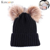 Newborn Winter Warm Wool Ball Knitted Hats Kids Knit Hemming Hat Cap Beanie Girls Boys Cute fur hats Cap gorros masculino Au3